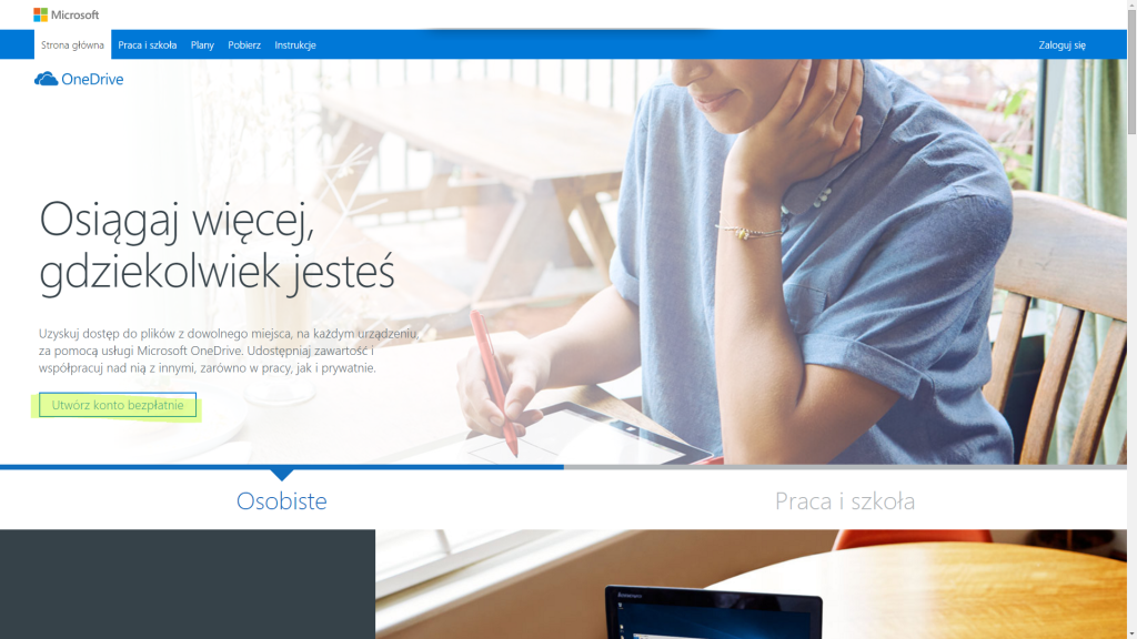 strona główna usługi onedrive